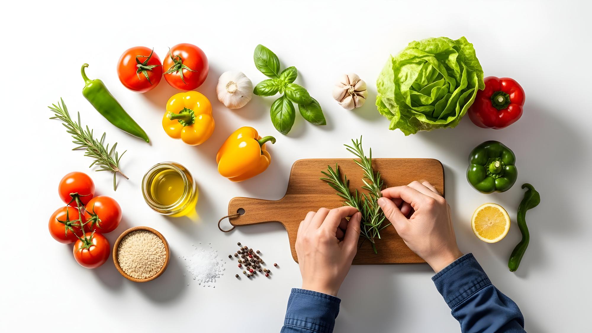 Instructor preparing seasonal ingredients on wooden table